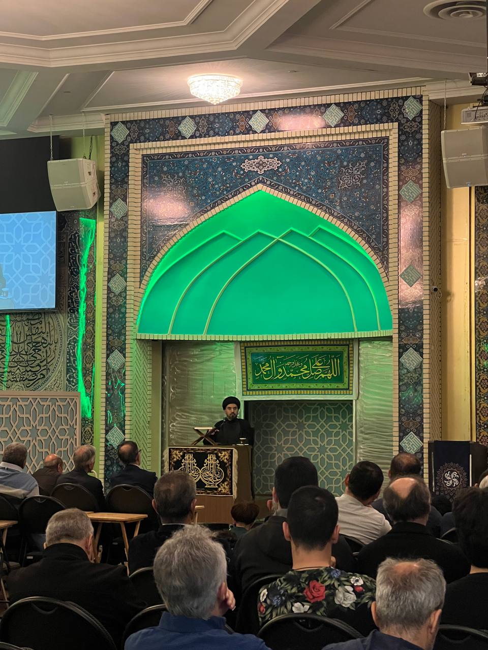 The mihrab and minbar during a program, May 2026